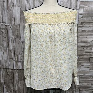 PROMESA Womens Floral Top Size S Ruffle Long Sleeve Off Shoulder Y2K New